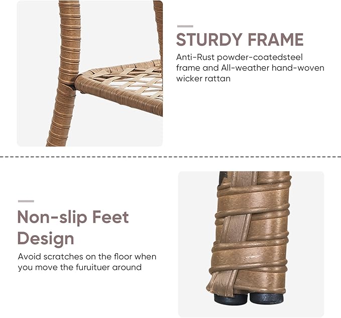 Patio Wicker Side Table, Outdoor PE Rattan End Table with 5mm Tempered Glass Top and 2-Tier Storage Shelf, 20" Square Coffee Table for Deck Porch Garden Backyard-Yellow