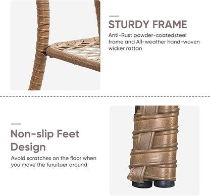 Patio Wicker Side Table, Outdoor PE Rattan End Table with 5mm Tempered Glass Top and 2-Tier Storage Shelf, 20" Square Coffee Table for Deck Porch Garden Backyard-Yellow