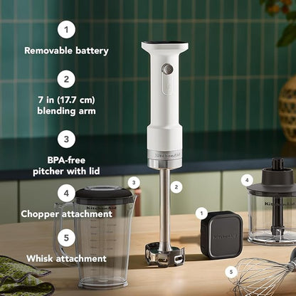 KitchenAid Go Cordless Hand Blender with Accessories - battery included, KHBRV75, Porcelain White