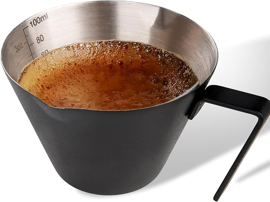 YARRAMATE Stainless Steel Espresso Shot Cup, Double Spout Metal Espresso Measuring Cup with V-Shaped Mouth, Espresso Accessories, 3.4OZ/100ML (Black)