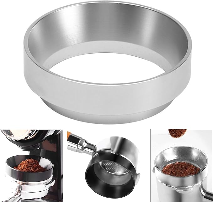 Aluminum Espresso Dosing Funnel - 51/53/58mm Coffee Dosing Ring for Home & Shop - Silvery