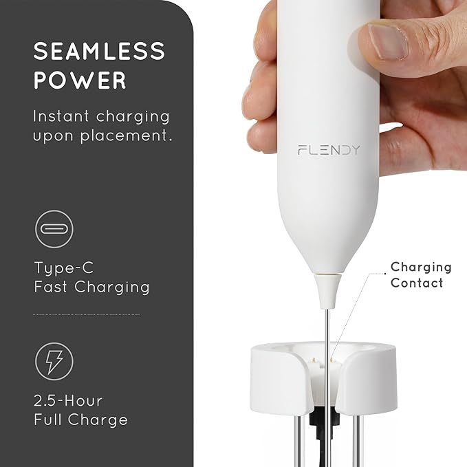 Rechargeable Milk Frother Handheld, Coffee Frother Handheld with USB-C Charging Stand, Electric Drink Mixer Handheld, Mini Electric Whisk Frother for Coffee, Matcha, etc