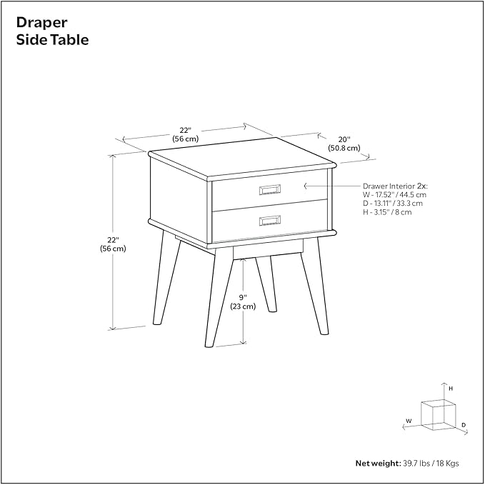 SIMPLIHOME Draper SOLID HARDWOOD 22 inch Wide Rectangle Mid Century Modern End Side Table in Teak Brown for the Living Room and Bedroom