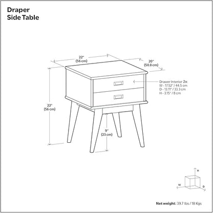 SIMPLIHOME Draper SOLID HARDWOOD 22 inch Wide Rectangle Mid Century Modern End Side Table in Teak Brown for the Living Room and Bedroom