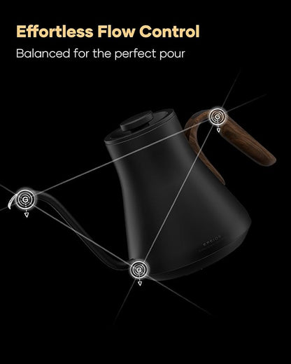 Cocinare FLOW B9 Gooseneck Electric Kettle, Precise Temperature Control for Pour-Over Coffee & Tea Brewing, Stainless Steel Interior, Rapid Heating for Boiling Water 1500W/0.9L (Obsidian Black)