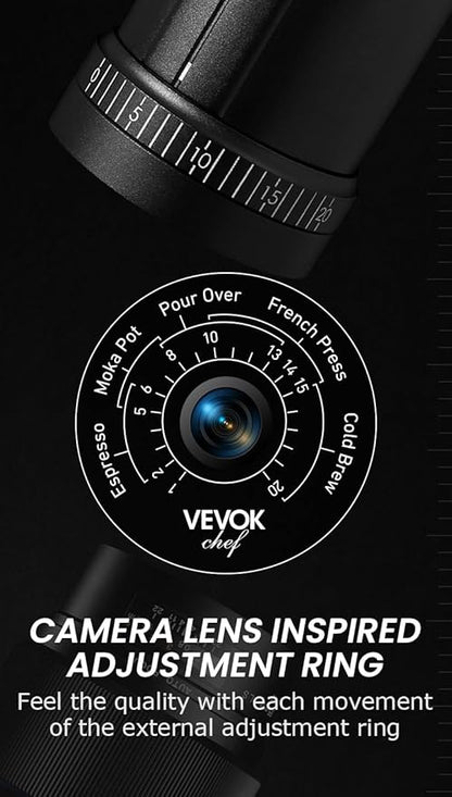 Vevok Chef O20 Manual Coffee Grinder - 20 levels External Adjustment, 35g Capacity with Travel Case and Cleaning Gear, Consistent Grind Ti-Plated Stainless Steel Conical Burr Hand Coffee Grinder