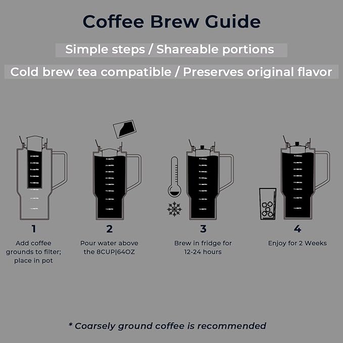 Aquach 68oz Cold Brew Coffee Tea Maker, Glass Pitcher & Stainless Steel Filter, Dishwasher Safe Iced Coffee Tea Maker with Airtight Lid and Large Handle