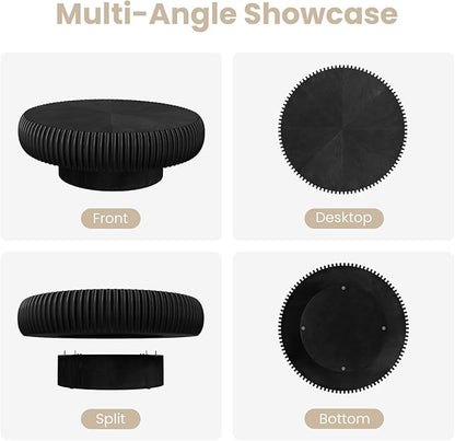 Round Fluted Coffee Table Modern Handcraft Drum Coffee Table with Sturdy Pedestal 39.37" Farmhouse Center Table Tea Table for Living Room, Reception Room, Entertainment Room (Black 39.37")