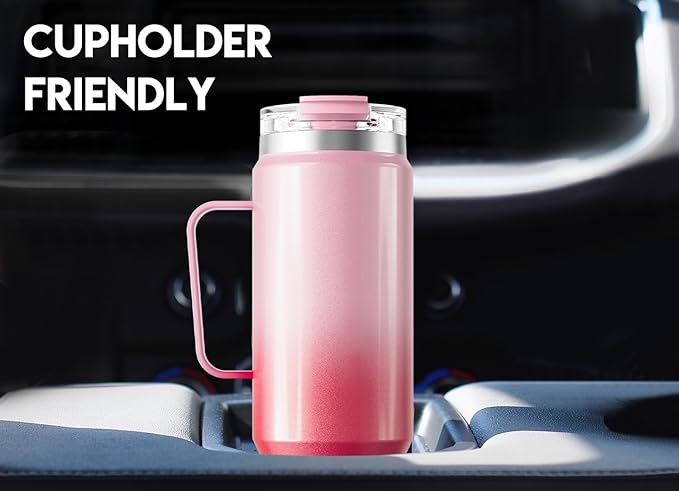 Meoky 40oz Tumbler with Handle, Stainless Steel Travel Mug with 2-in-1 Straw and Sip Lid, Vacuum Insulated Coffee Mug, 100% Leak Proof, Keeps Cold for 34 Hours or Hot for 10 Hours (Flamingo)