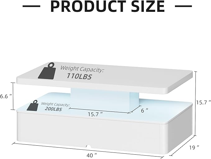 Spurgehom Contemporary Coffee Tables for Living Room, LED Coffee Table with Rounded Corner in 16 Colors, High Gloss 2 Tiers Table with Hidden Power Supply