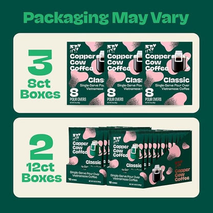 Copper Cow Premium Pour Over Single-Serve Vietnamese Coffee | Classic Black | Dark Roast | Includes 24 Coffees