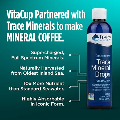 VitaCup Mineral Coffee Pods with Trace Minerals, Hydrate, Replenish & Restore, w/Sea Minerals, Electrolytes, Organic Coffee, Medium Dark Roast, Single Serve Pod Compatible w/Keurig K-Cup Brewers,64 Ct