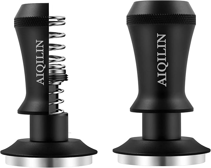 Espresso Tamper, Constant 30lb Coffee Tamper with double Calibrated Spring Loaded, Stainless Steel double spring loaded Coffee Tamper Fits for All Portafilters- Flat Base (53mm, BLACK)