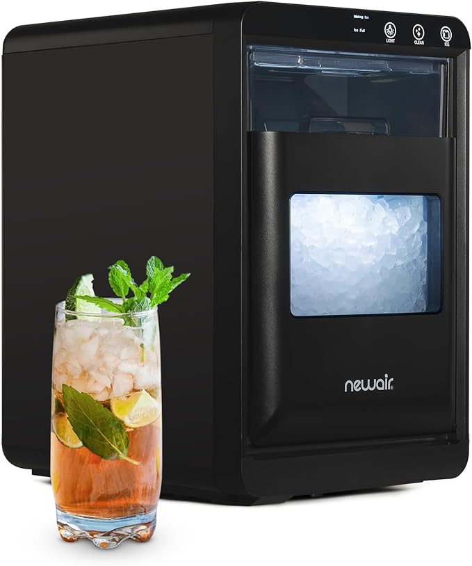 Newair Nugget Ice Maker Countertop, 44 lbs in 24 Hours Ice Machine Nugget, Self Cleaning Ice Maker in Black Stainless Steel, Perfect for Home Bar, Kitchen Countertop, RV, Home Office