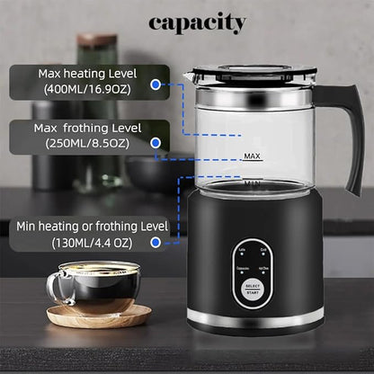 Electric Milk Frother,4 in 1 -Automatic Milk Frother,14oz Silent Operation Hot and Cold Milk Foamer Temperature Control Milk Steamer Warmer for Coffee,Latte,Cappuccino,Hot Choc,Dishwasher Safe (Black)