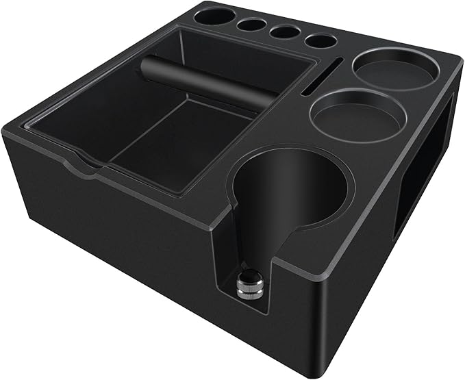 Espresso tamping station knock box,tamper station,Espresso station fit for storage 51-58mm tamper,distributor,portafilter,puck screen accessories,9 in 1 espresso knock box and tamper station