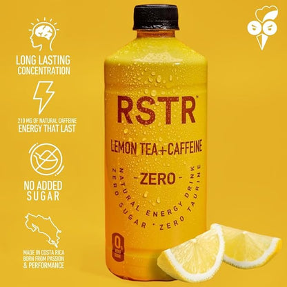 RSTR Lemon Tea 12 Pack – Healthy Energy Drink with 210mg Natural Caffeine – Zesty Iced Tea with Zero Added Sugar – Bottled Tea for Focus & Performance