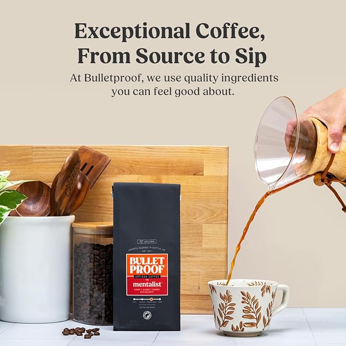 Bulletproof The Mentalist Medium-Dark Roast Whole Bean Coffee, 12 Ounces (Pack of 3), Clean Coffee Tested for Toxins, Packaging May Vary