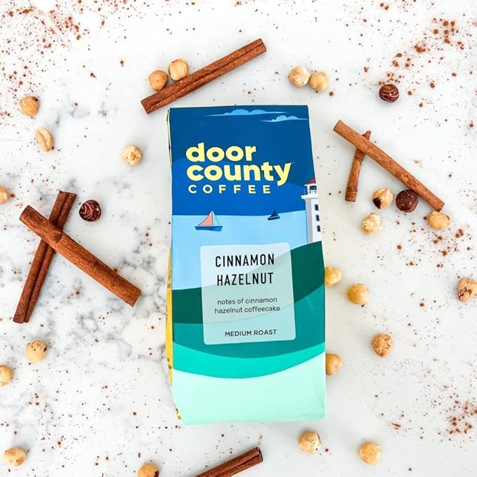 Door County Coffee Cinnamon Hazelnut Flavored Whole Bean - 10 oz Bag - Medium Roast - 100% Specialty Arabica - Flavored Gourmet - Cinnamon Hazelnut