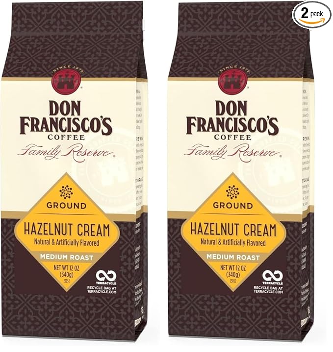 Don Francisco's Premium Hazelnut Cream Medium Roast Ground Coffee - 100% Arabica Beans, Perfect for Drip, Pour Over, and French Press - Carefully Sourced, Family-Crafted Since 1870 (12 oz Bag)