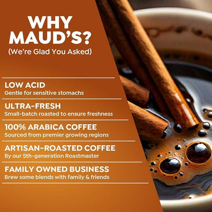 Maud's Cinnamon Roll Flavored Coffee Pods, 50 ct, Medium Roast Flavored Coffee in Recyclable Single Serve Pods – 100% Arabica Beans, Compatible with Keurig K Cups Maker