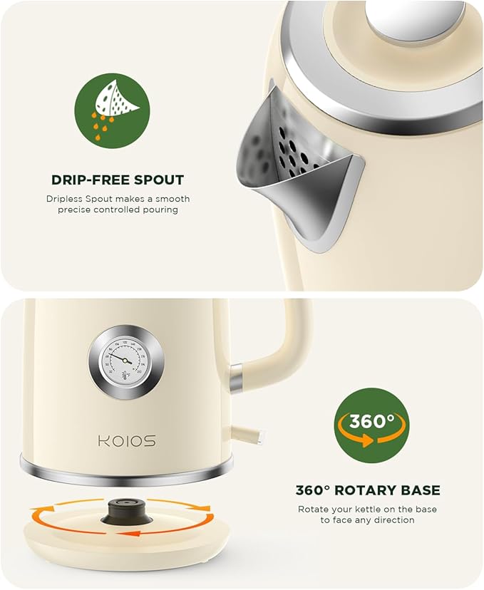 Electric Kettle 1.8L with Temperature Gauge, 1500W Fast Boiling Electric Tea Kettle, 100% Stainless Steel Retro-Style Hot Water Kettle Electric - Glowing LED Light, Auto Shut-Off & Boil-Dry Protection