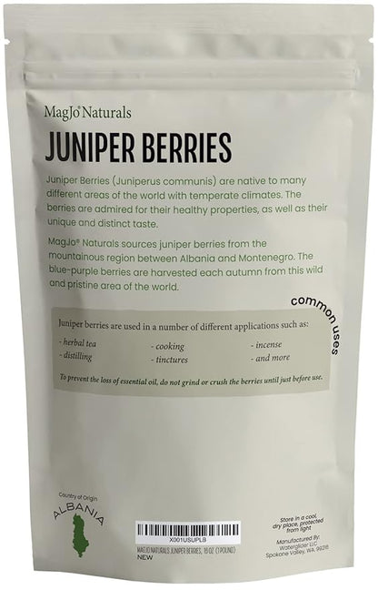 MagJo Naturals, Whole Dried Juniper Berries (1 Lb) Wild-Crafted, Bulk Whole Juniper Berry, herbal infusion, cooking meat, seasoning beef, pork, turkey brine, soups, syrups and tea, wildcrafted