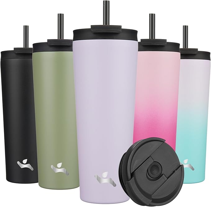 26 OZ Insulated Tumbler with Lid and 2 Straws Stainless Steel Water Bottle Vacuum Travel Mug Coffee Cup,Taro