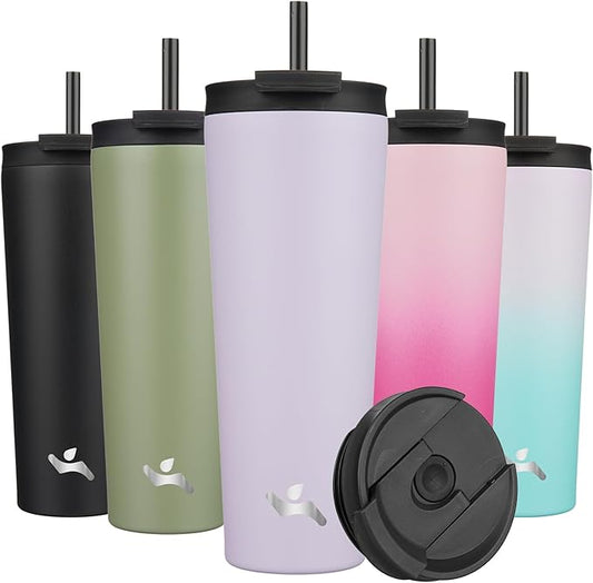 26 OZ Insulated Tumbler with Lid and 2 Straws Stainless Steel Water Bottle Vacuum Travel Mug Coffee Cup,Taro