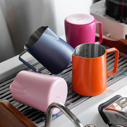 watchget Stainless Steel Milk Frothing Pitcher 12oz/350ml - Espresso Steaming Pitcher for Cappuccino, Latte Art, Coffee Machine Accessories Milk Jug Coffee Frother Cup, Pink