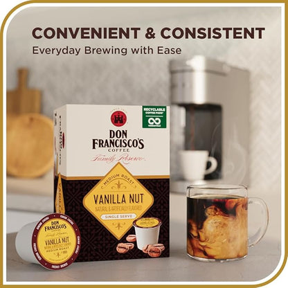 Don Francisco's Vanilla Nut Flavored Coffee - 100 K-Cup Compatible Single-Serve Pods - 100% Arabica - Smooth, Rich Flavor and Nutty Notes - Compatible with Keurig Brewers