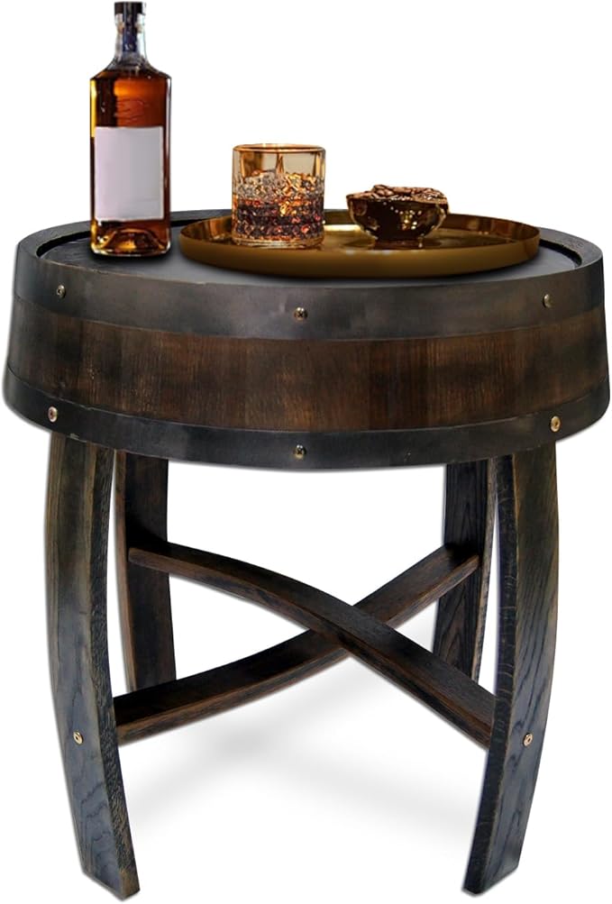 Medieval Retro Wine Barrel Design Coffee Table Wooden Round Creative End Table for Indoor Outdoor, 23" Brown Barrel Tables for Livingroom Small Spaces Outdoor Courtyard Farmhouse Balcony