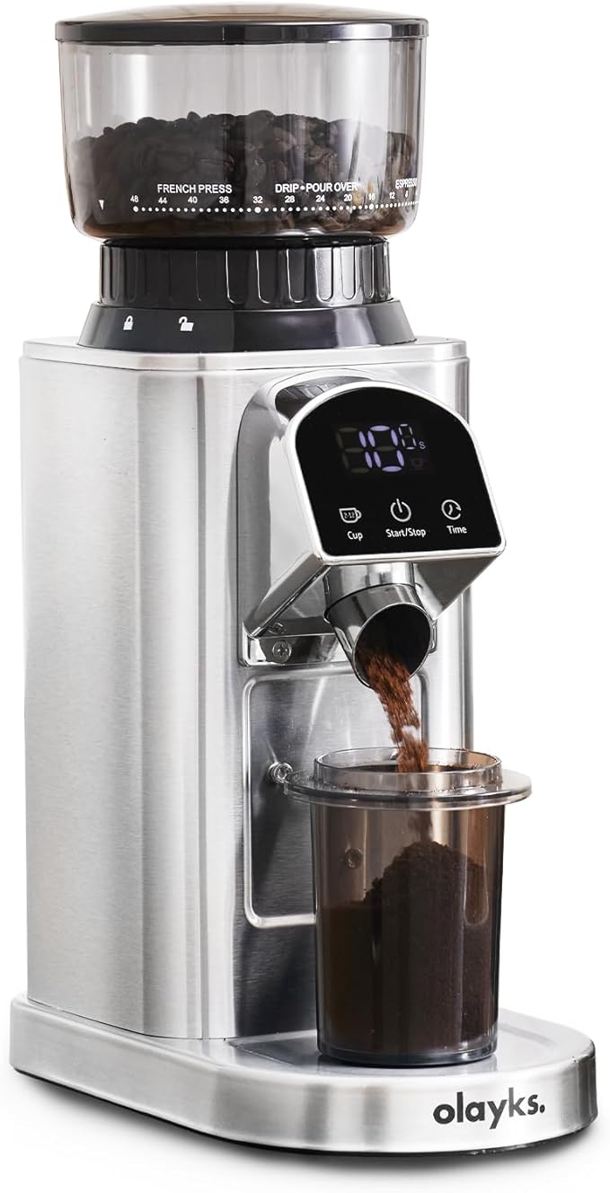Conical Burr Coffee Grinder Electric with Electronic Timer, Anti-Static, Coffee Grinders for Home Use, Adjustable Conical Burr Mill with 48 Precise Settings for Espersso/Drip/French Press