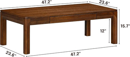 NTC Flow Modern Wooden Rectangle Coffee Table with Hidden Drawer – Waterproof & Heat Resistant, Dark Walnut