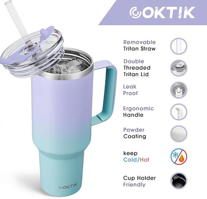 COKTIK 40 oz Tumbler With Handle and Straw Lid, Vacuum Insulated Travel Coffee Mug Stainless Steel Insulated Cup for Beverages, Leak-proof, Cupholder Friendly (Sweet Candy)