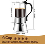 Load image into Gallery viewer, 4 Cup Glass Transparent Moka Pot Stainless Steel Uncoated Stovetop Espresso Maker Italian Coffee Makers Mocha Greca Machine Cafe Classic Induction Cookers for Home Camping 220ml