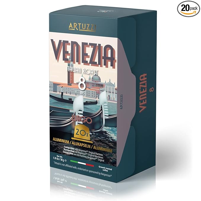 Artuzzi I Compatible Coffee Pods for Nespresso Original Machines I Venezia Lungo Coffee Capsules I Aluminum & Recyclable I Fine Italian Dark Roast Espresso Pods