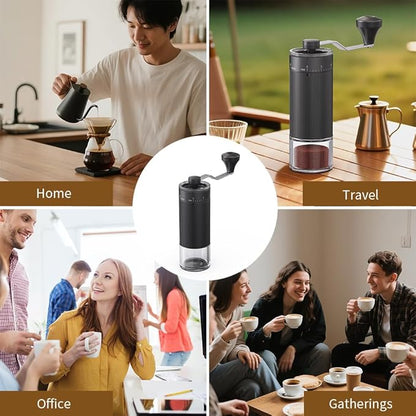 Hand Coffee Grinder Conical Burr for Espresso French Press Pour Over Double Bearing External Adjustment Capacity 25g (Ceramic Burr-Black)