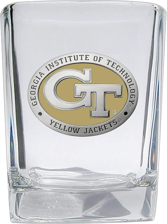 Heritage Pewter GT Square Shot Glass | Hand-Sculpted 1.5 Ounce Shot Glass | Intricately Crafted Metal Pewter Alma Mater Inlay