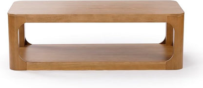 Plank+Beam Forma Coffee Table, 54 Inch Modern Coffee Table with Shelf, Contemporary Center Table with Storage Space, Rectangle Tea Table with Storage, Pecan