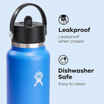 Load image into Gallery viewer, Hydro Flask Water Bottle - Insulated Stainless Steel - Wide Straw Lid, Non Spill, Leakproof in 40 Oz Cascade Blue