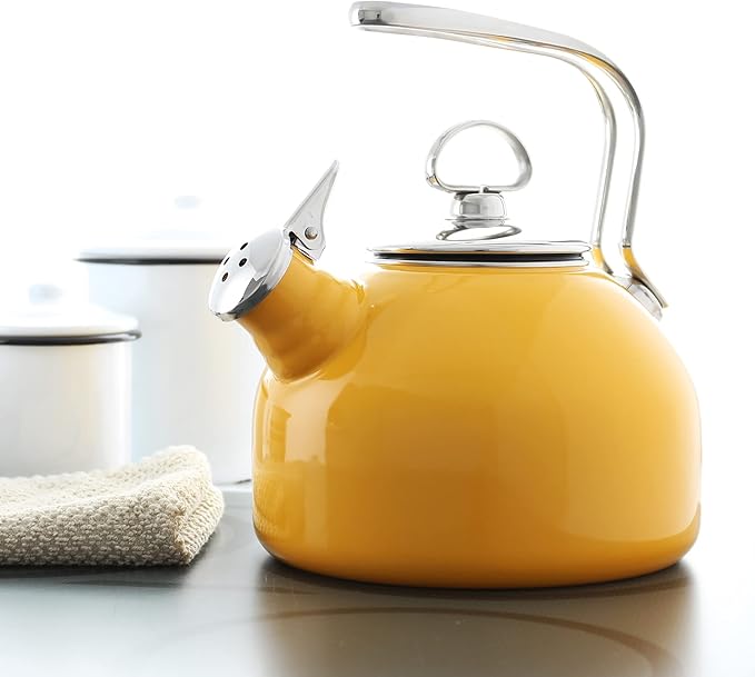 Chantal Classic Teakettle, 1.8 QT, Enamel On Steel, 2-Tone Harmonica Whistle, Rapid Boil and Even Heating (Marigold)
