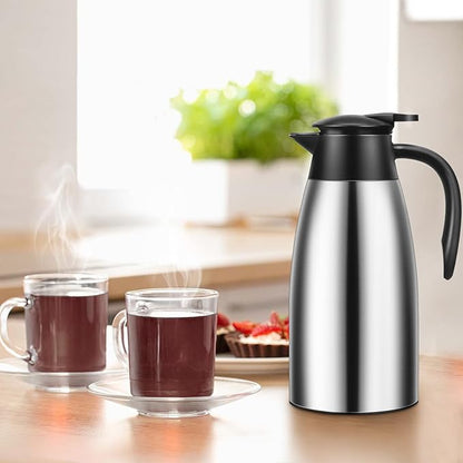 1 PCS 68 OZ Thermal Coffee Carafe, Insulated Stainless Steel Coffee Carafe Double Walled Vacuum Thermal Pot Flask with Brushes Thermos for Keeping Hot Coffee Tea Home and Office (Silver)