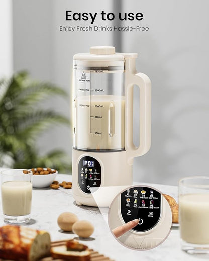55oz Newly Nut Milk Maker Machine for Almond(Extra Large), Oat Milk,Juice, Soy Milk Maker for Auto Clean, Delay Start, Boil Water, Keep Warm, White,(5-6 Cups)