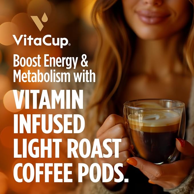 VitaCup Energy Light Roast Coffee Pods, Boost Focus & Metabolism, Antioxidants, B Vitamins, Crisp & Smooth,100% Arabica Coffee, Recyclable Single Serve Pod Compatible with Keurig K-Cup Brewers,16 Ct