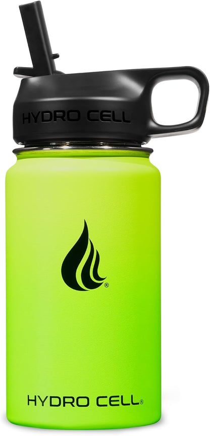 HYDRO CELL Stainless Steel Insulated Water Bottle with Straw - For Cold & Hot Drinks - Metal Vacuum Flask with Screw Cap and Modern Leakproof Sport Thermos for Adults (Neon 14oz)