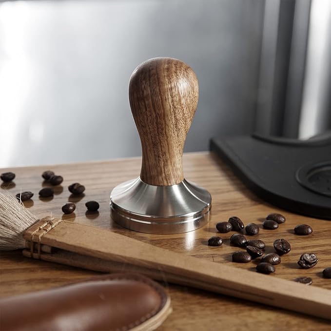 51mm Coffee Tamper With Mat - Espresso Press With 304 Stainless Steel Base and Wooden Handle - Barista Espresso Machines Accessory