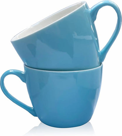 MECOWON 30 OZ Porcelain Coffee Mugs, Set of 2 Large Mugs for Soup, Cereal and Salad (skyblue)