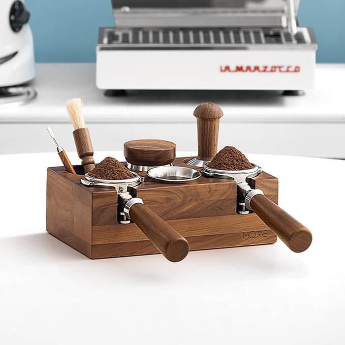 MOJAE Espresso Tamping Station, Walnut Espresso Station, Espresso Organizer Box Fit for 51-54mm Espresso Accessories