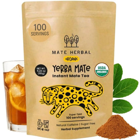Instant Yerba Mate Tea Powder 5.30 oz (150 g) – Organic Certified USDA – Natural Caffeine – Sugar-Free - Herbal Supplement – 100 Servings per Pack (1-PACK)